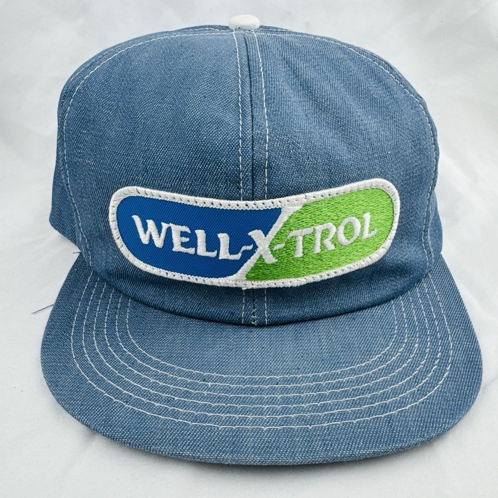 Vintage 80s AMTROL Denim Chambray Hat K-Products Well-X-Trol Snapback USA